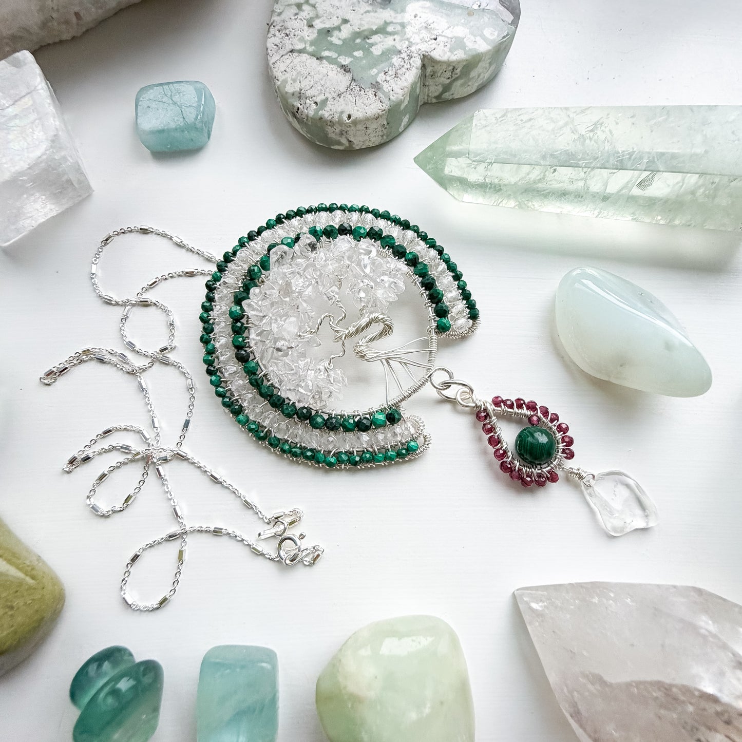 🌳 Hold Your Heart and Keep Your Light  - Tree of Life - Heart-Led Protection & Gentle Amplification Necklace with Clear Quartz, Malachite and Garnet