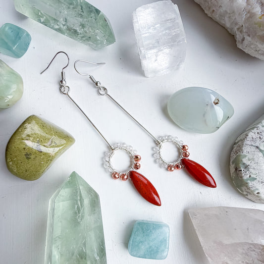 🌳 Grounded Resolve Earrings – Clear Quartz, Hematite and Jasper Earrings