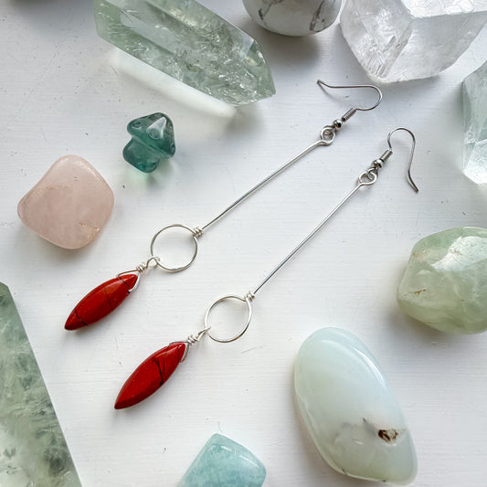 🔥 Rooted in Fire - Red Jasper Long Drop Hoop Earrings