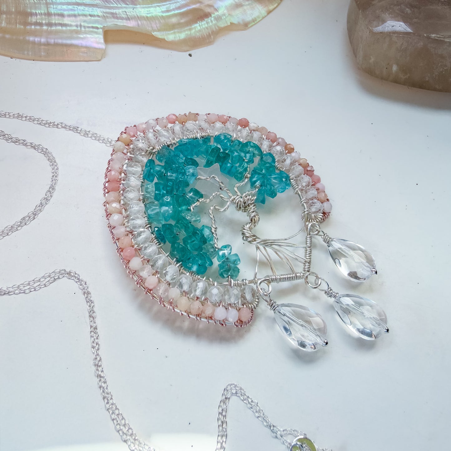 🩷✨🌿 Heart Centred Dreamer 🌿✨🩷 – Rose Quartz, Neon Apatite, Clear Quartz & Pink Opal Necklace
