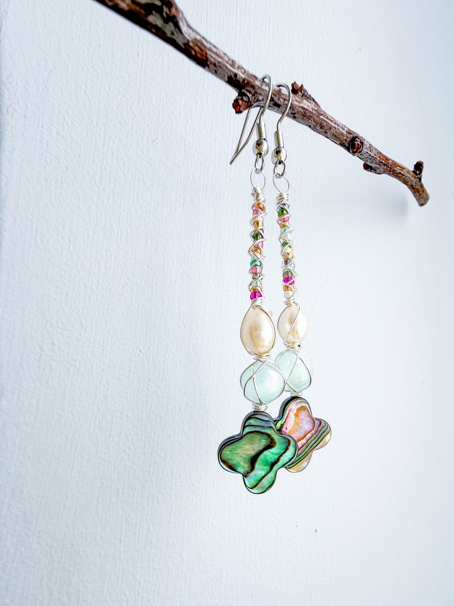 ✨🧜‍♀️🌈 Rainbow Mermaid Earrings 🌈🧜‍♀️✨  Abalone & Pearl Dangle Earrings | Handmade Shell Earrings