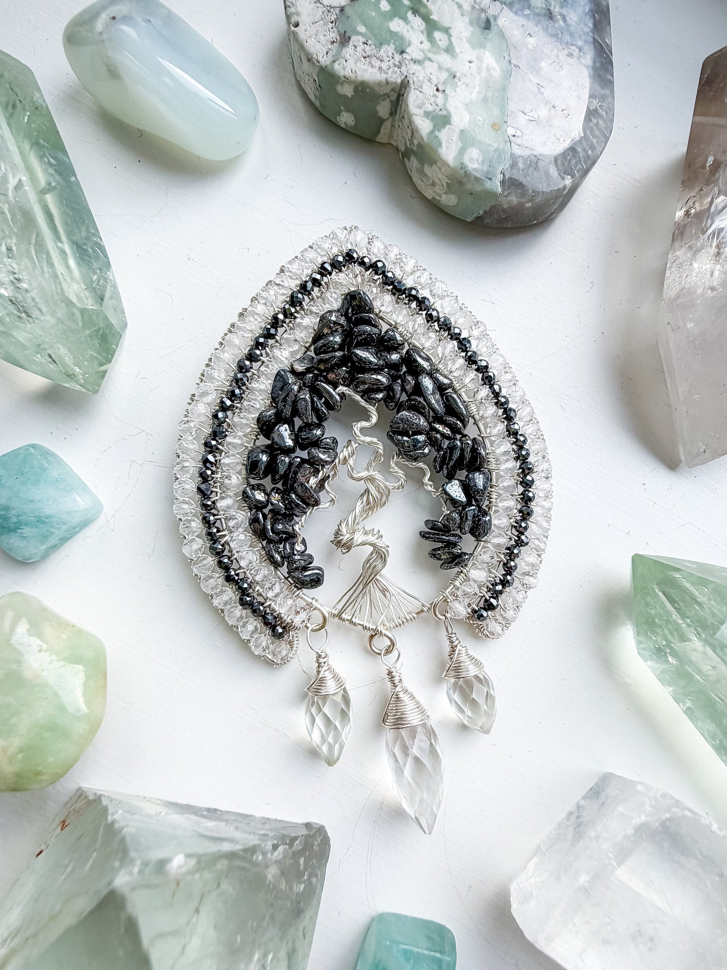 🌳 Protect Your Light - Hematite and clear quartz and smokey tree of life talisman 🌳