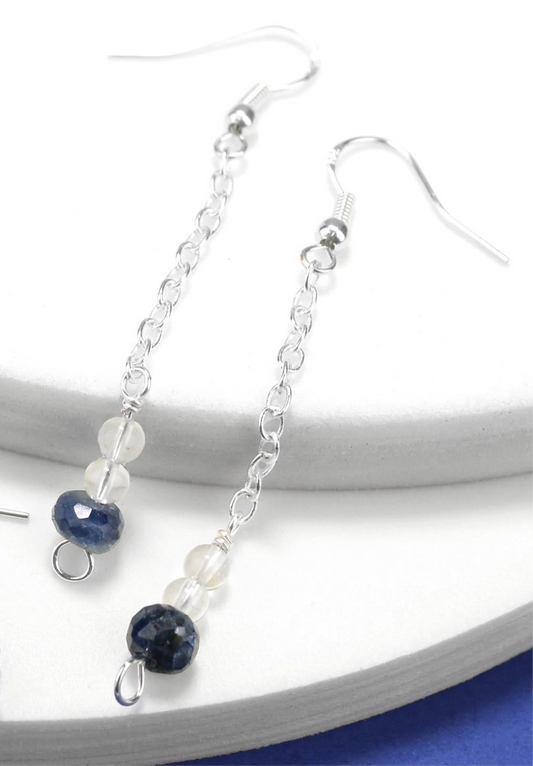 💫 Celestial Drop Earrings – Sapphire & Clear Quartz 💫 Jewellery MakerTV Piece 🩷💚