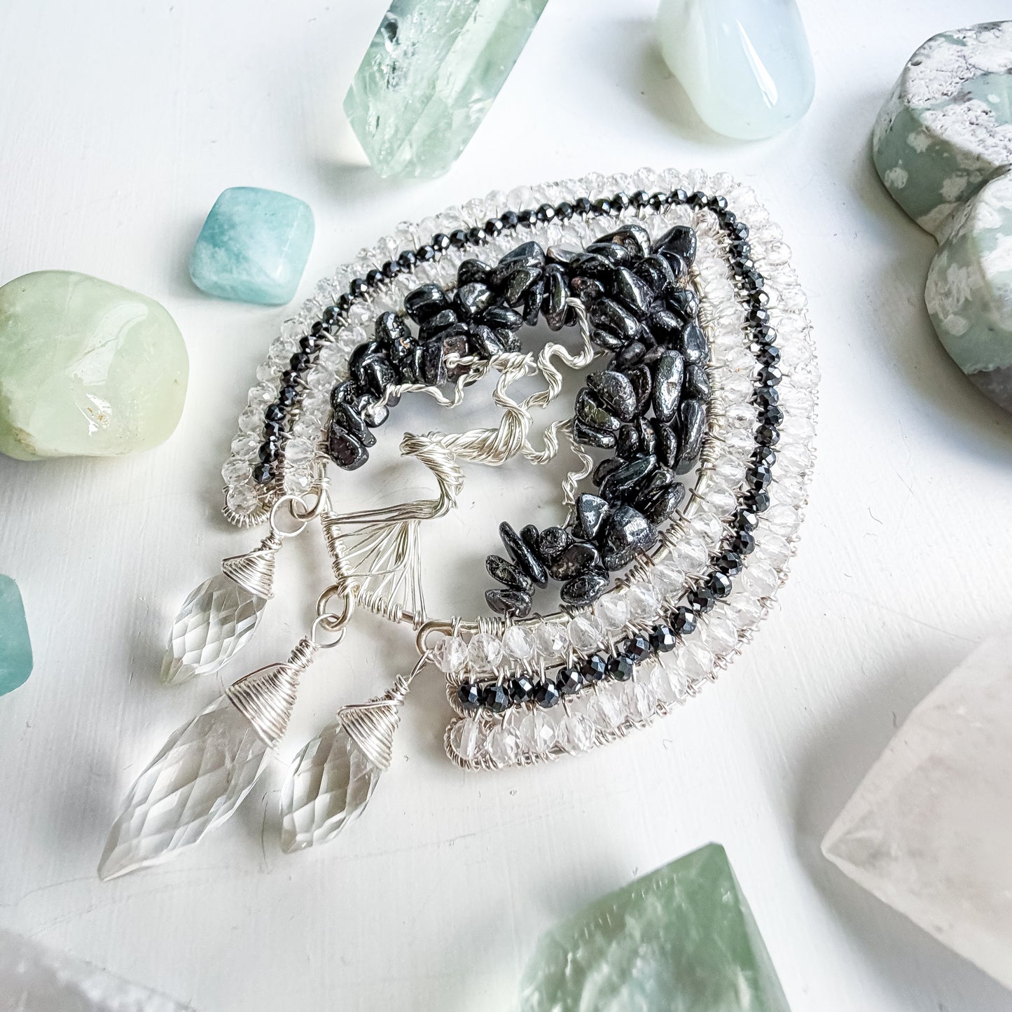 🌳 Protect Your Light - Hematite and clear quartz and smokey tree of life talisman 🌳