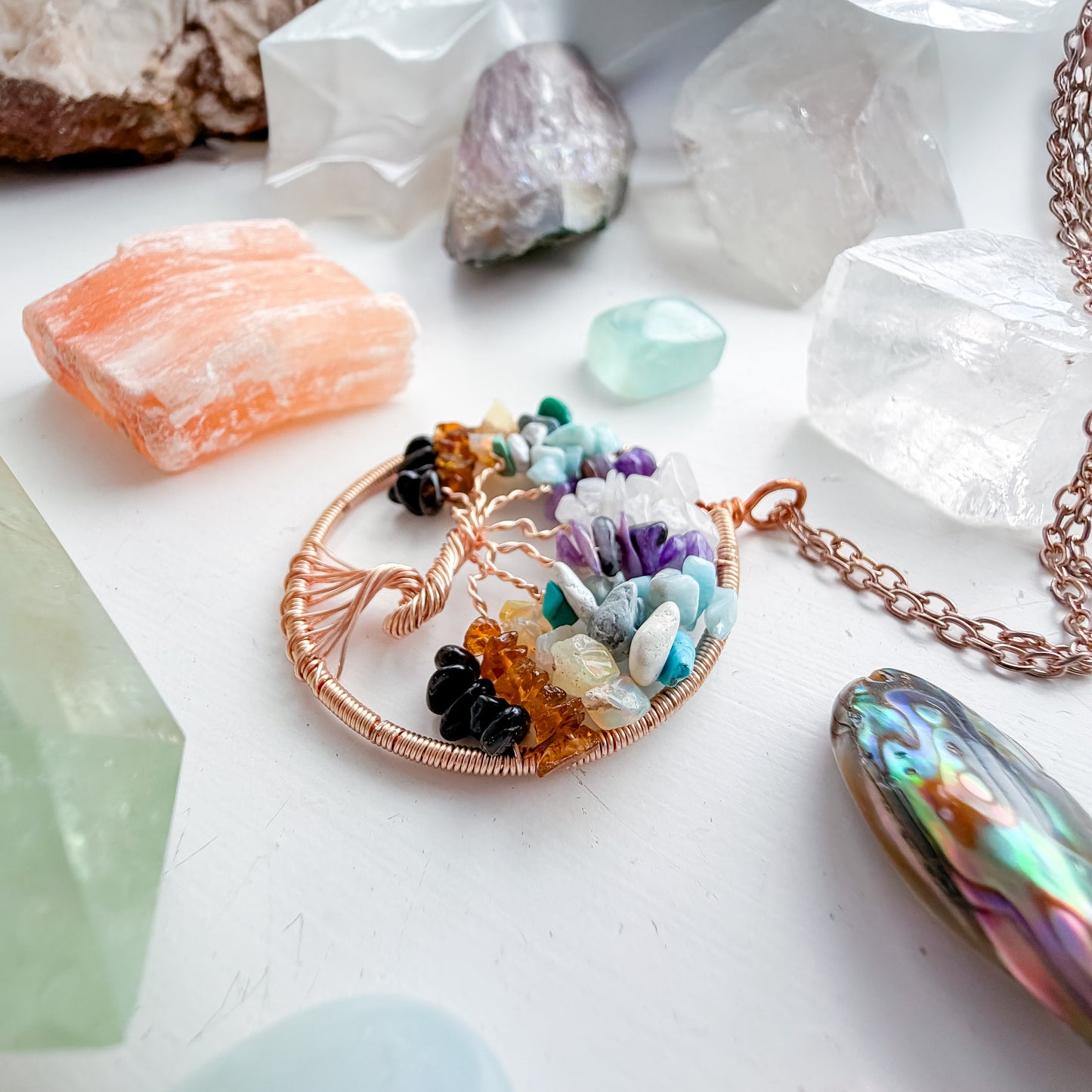 Rose Gold Alternative Chakra Tree Of Life Necklace