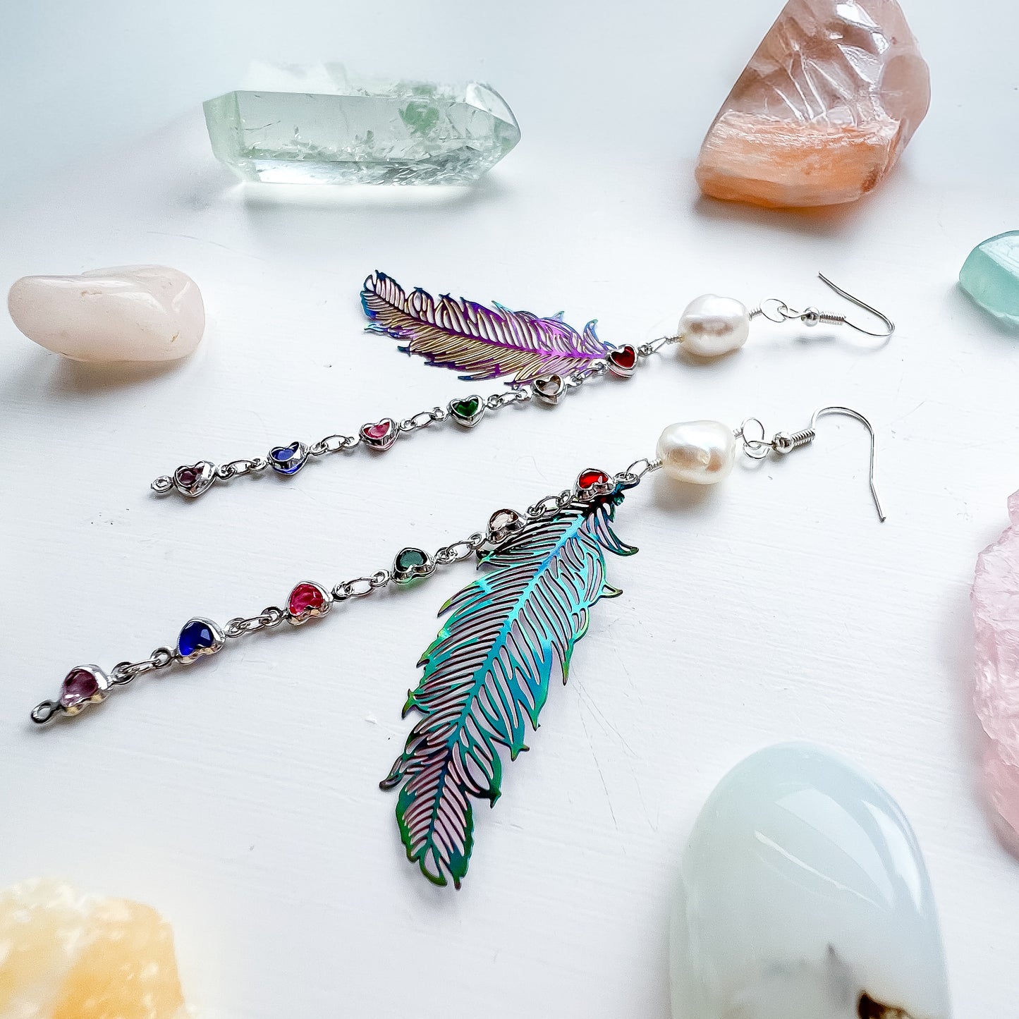 .🦋 Pearl glimmer-wing earrings - rainbow wings