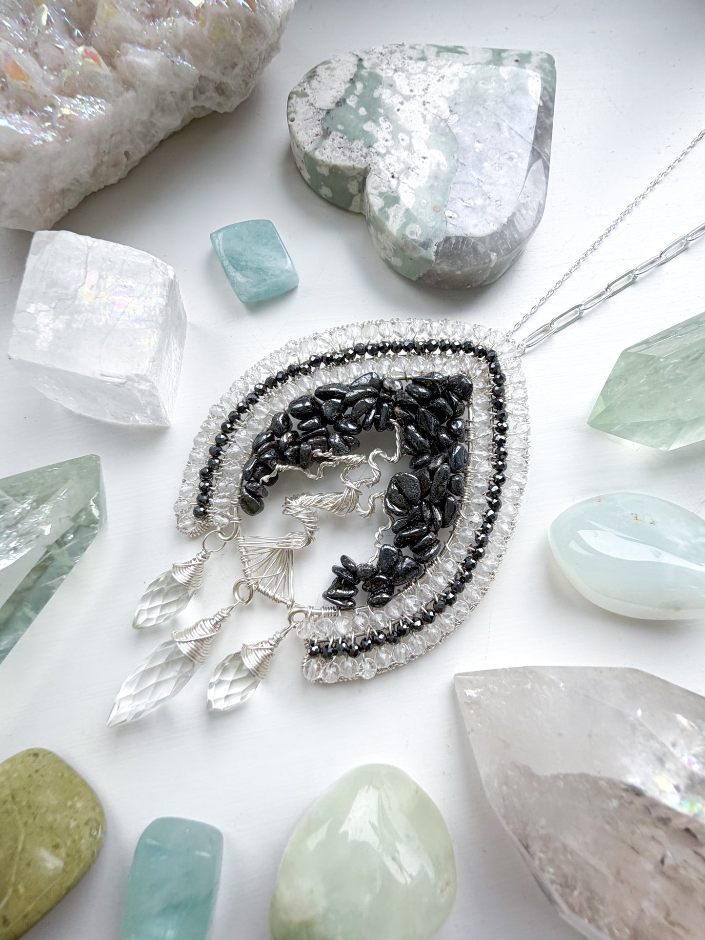 🌳 Protect Your Light - Hematite and clear quartz and smokey tree of life talisman 🌳