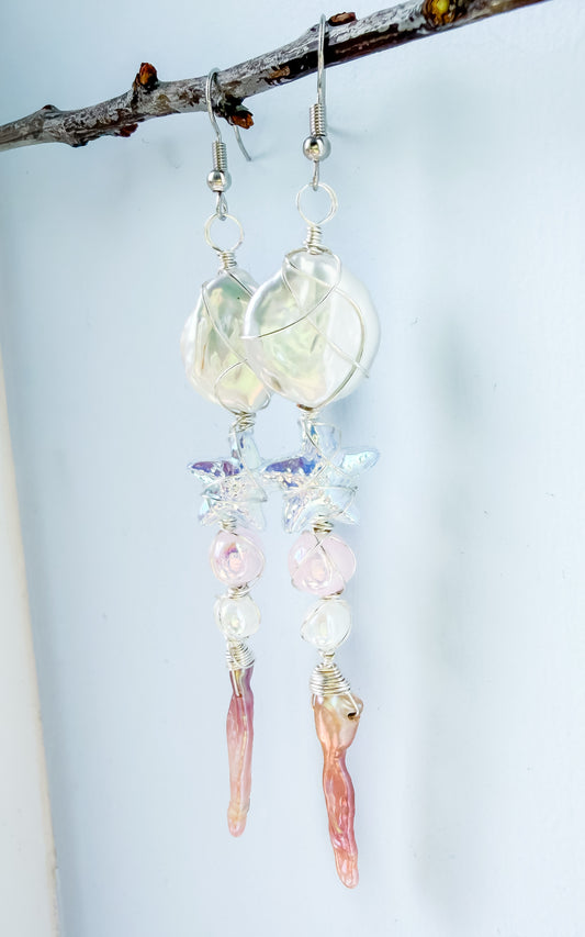 ✨ The Siren’s Sea Star Earrings ✨ Baroque Pearl Drop Earrings | Long Pearl Dangle Earrings | Handmade Statement Earrings