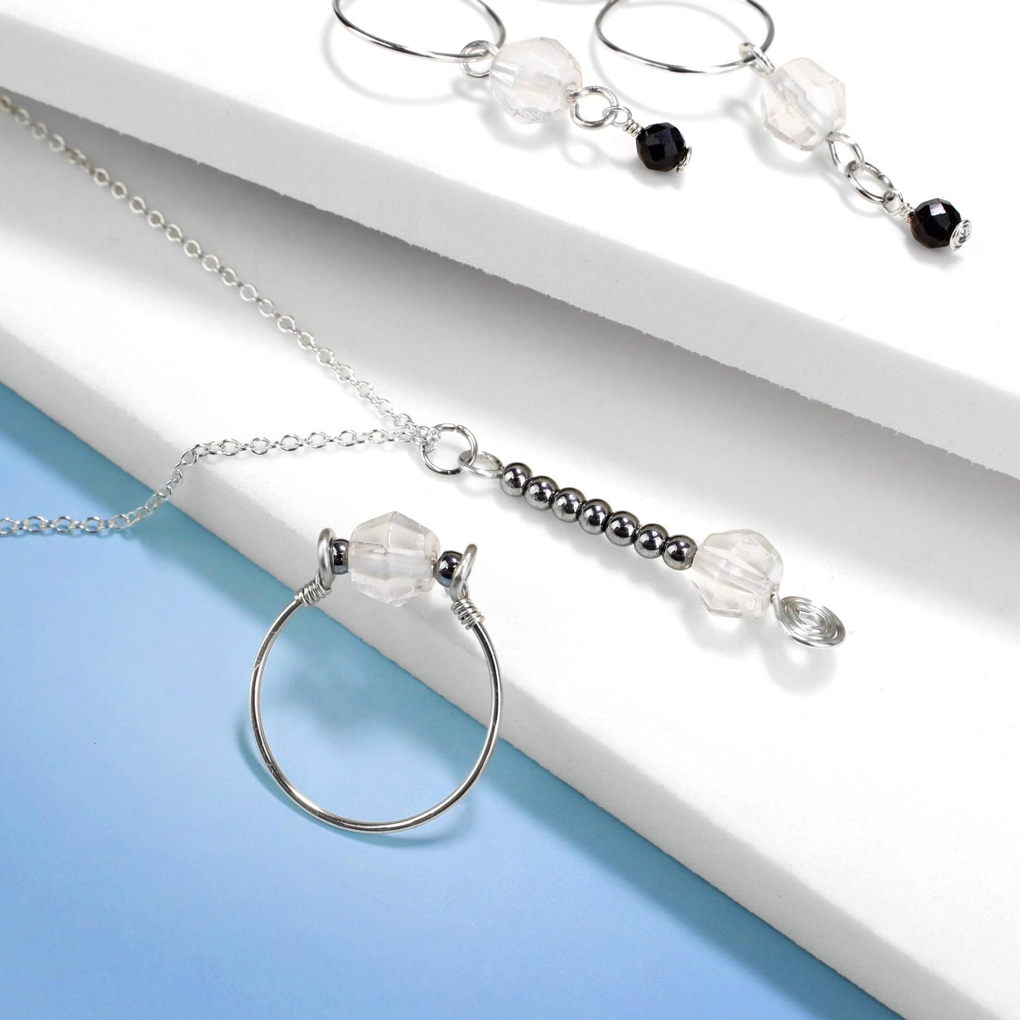 💫 Hematite & Clear Quartz Drop Necklace 💫 Jewellery MakerTV Piece 🩷💚