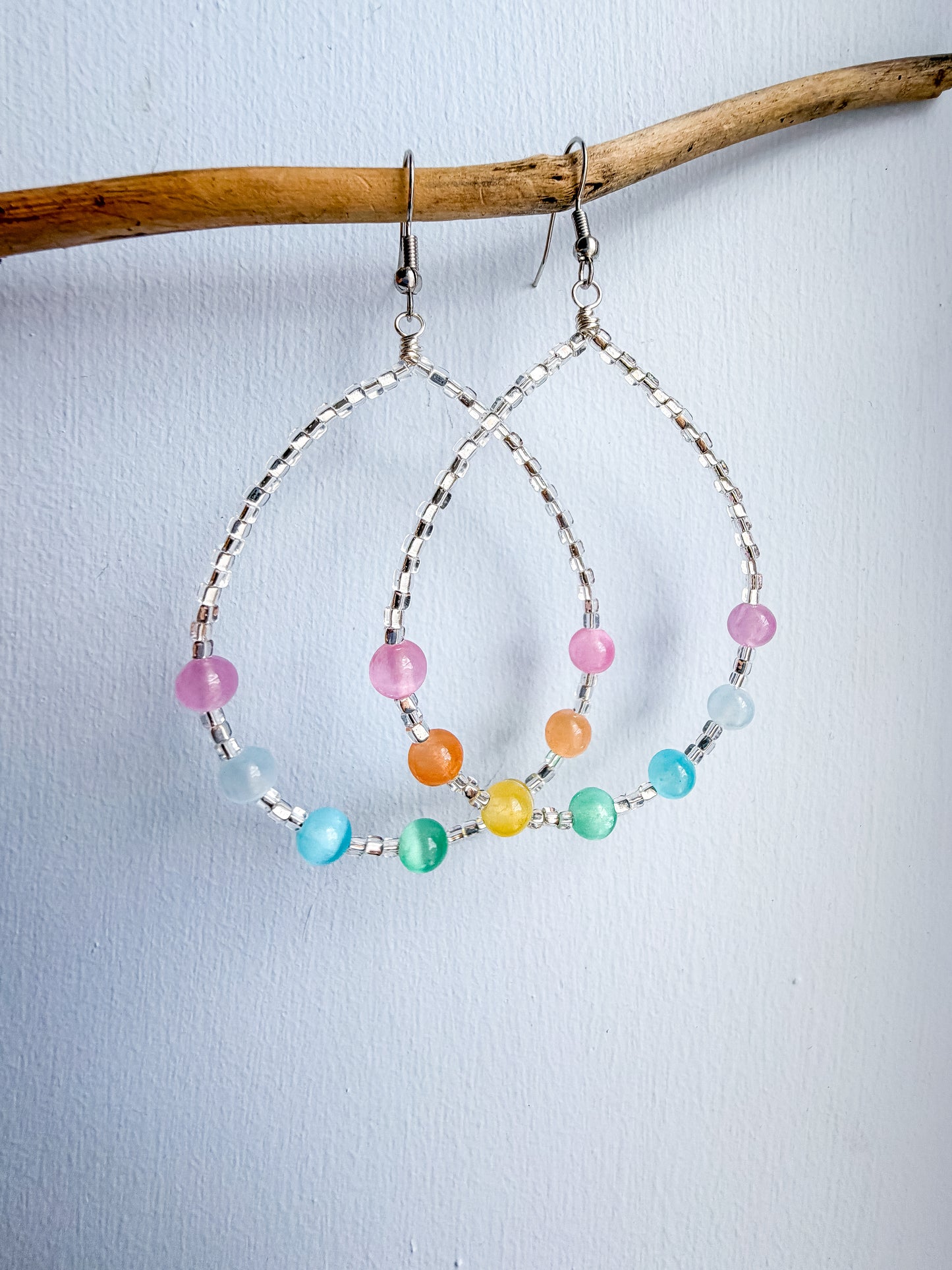 Pastel Rainbow Silver Teardrop Earrings