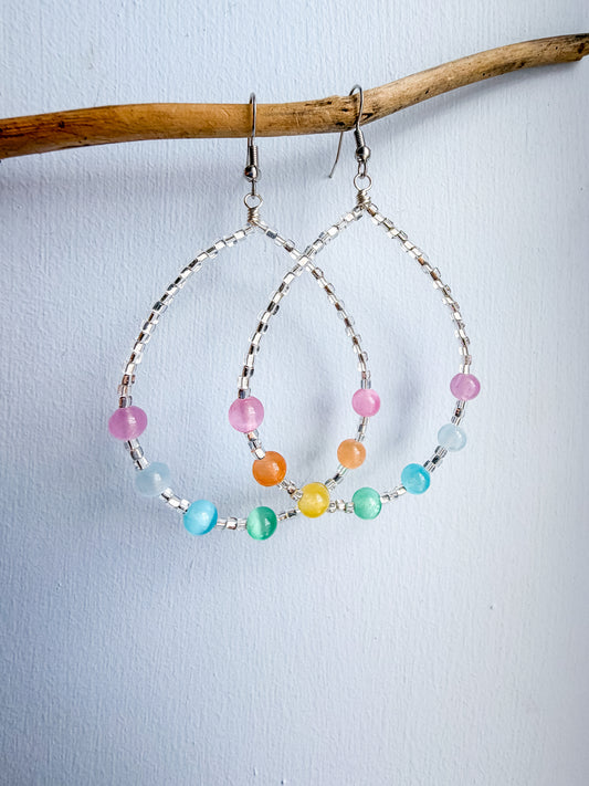 Pastel Rainbow Silver Teardrop Earrings