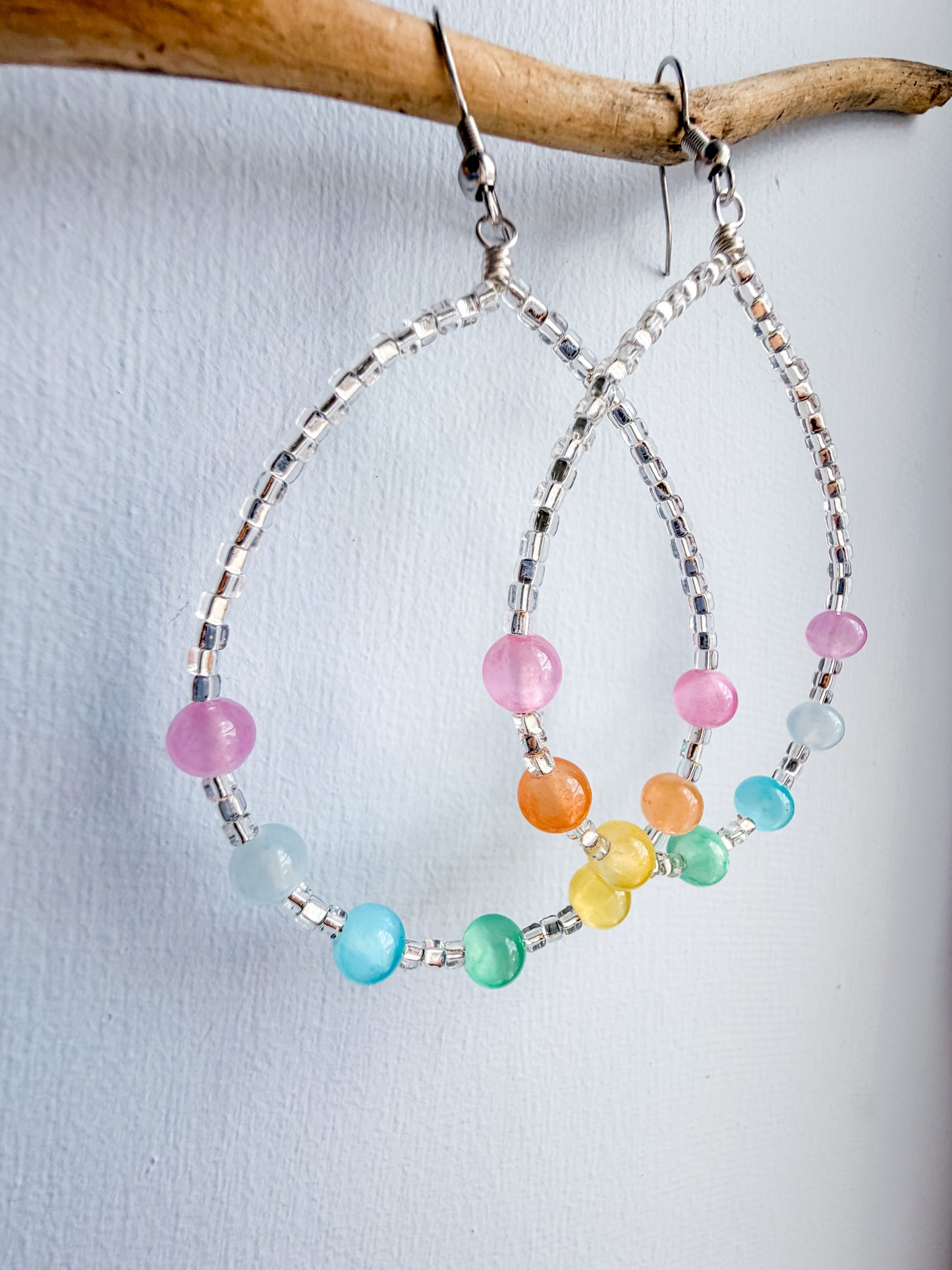 Pastel Rainbow Silver Teardrop Earrings