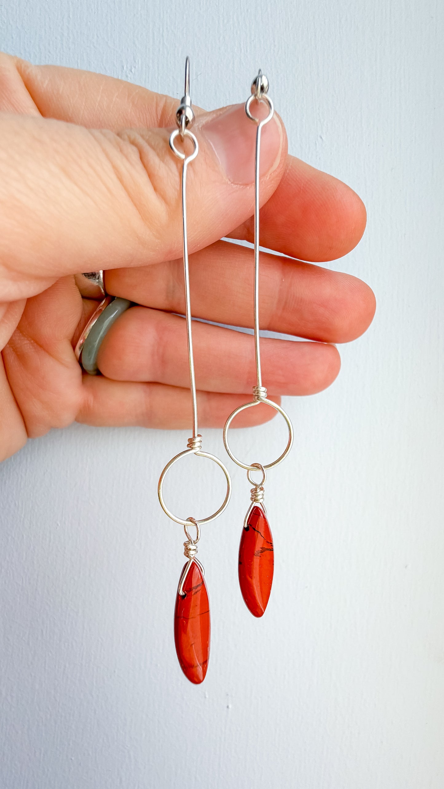 🔥 Rooted in Fire - Red Jasper Long Drop Hoop Earrings