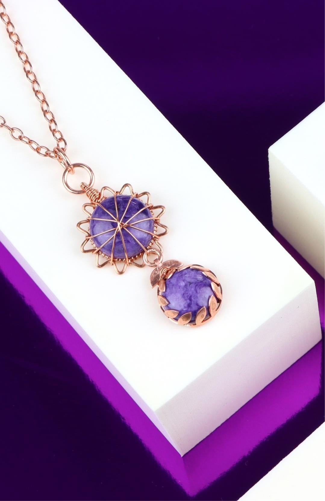 💜✨ Charoite Sunburst Duo Necklace ✨💜 Jewellery MakerTV Piece 🩷💚