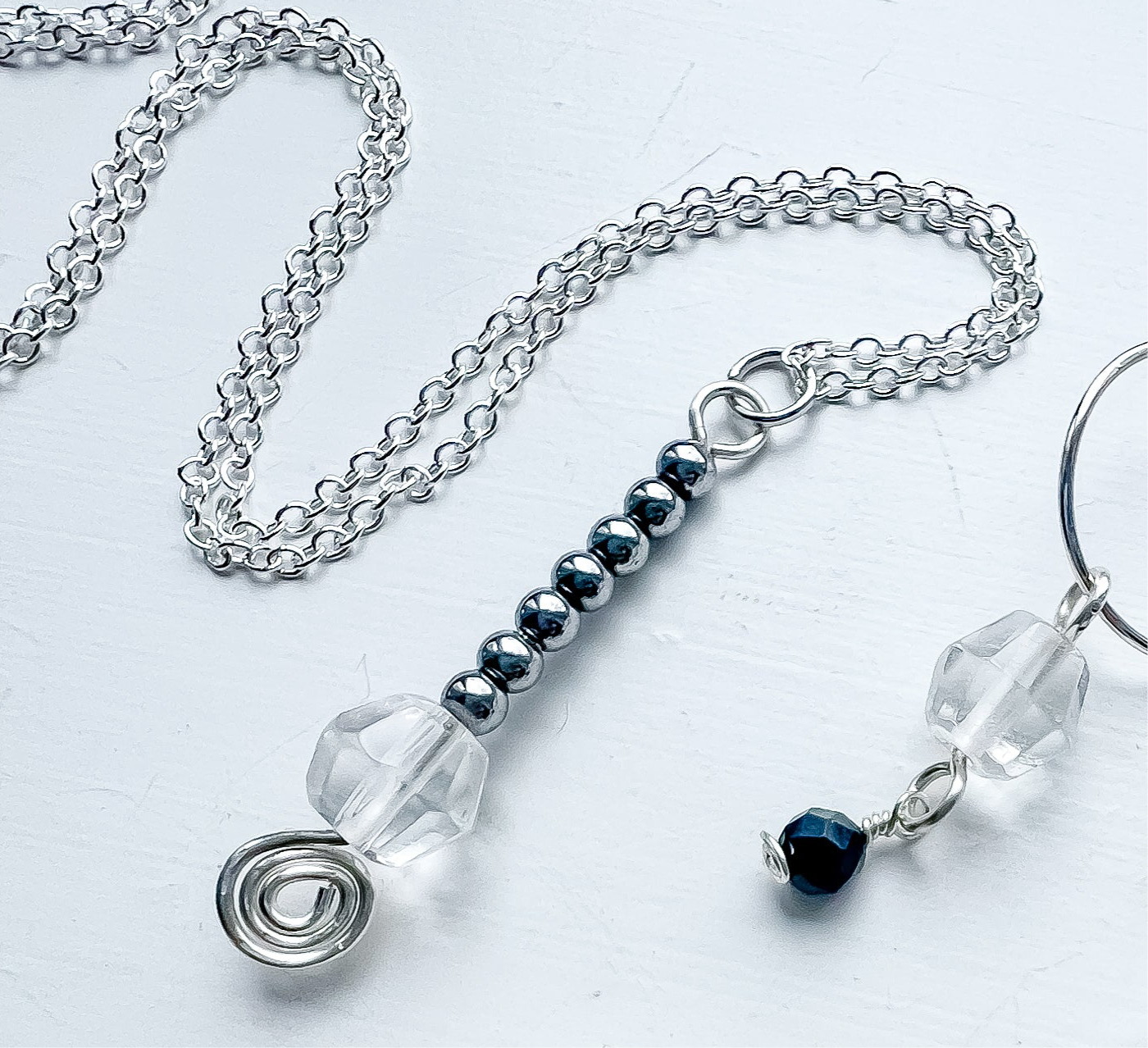 💫 Hematite & Clear Quartz Drop Necklace 💫 Jewellery MakerTV Piece 🩷💚