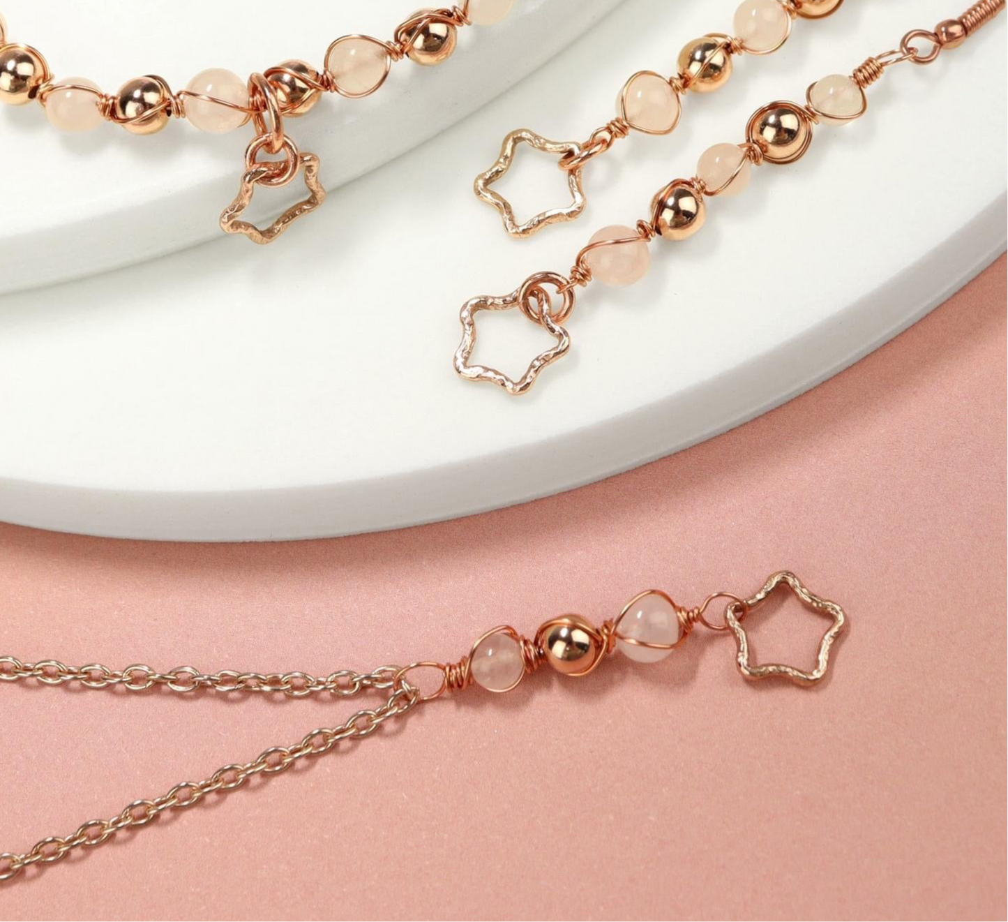 🌸 Rose Quartz star necklace 🌟🌸 Jewellery MakerTV Piece 🩷💚