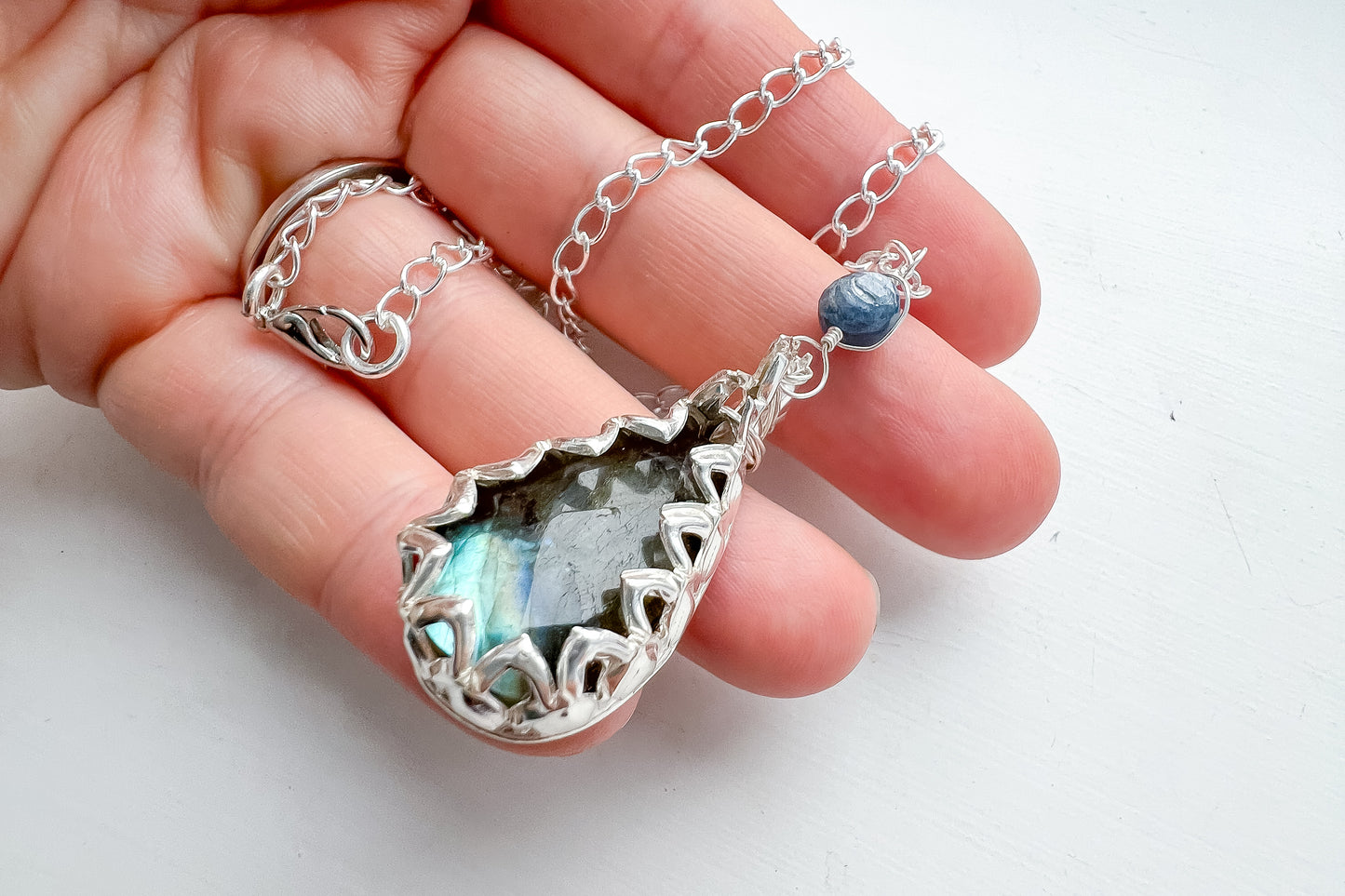 🌙✨ Labradorite & Sapphire Silver Necklace ✨🌙 Jewellery MakerTV Piece 🩷💚