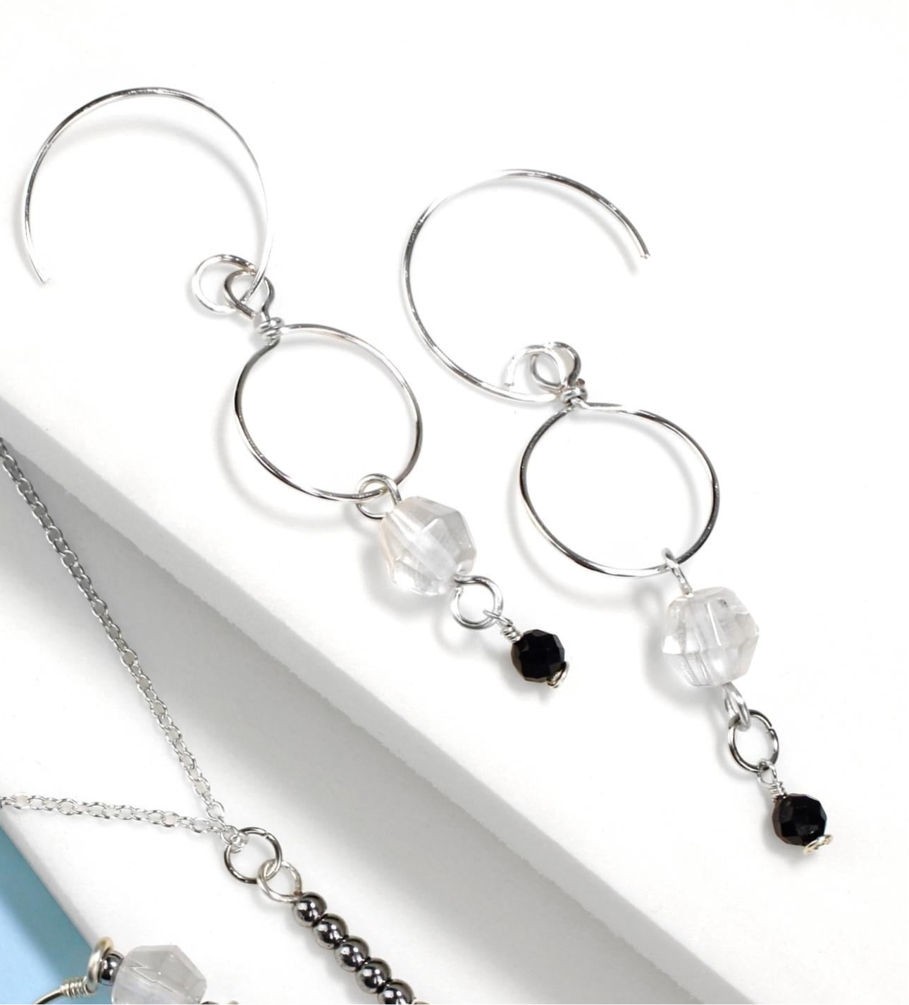 🌌 Sapphire & Quartz Hoop Drop Earrings 🌌 – Sterling Silver 🌌 Jewellery MakerTV Piece 🩷💚