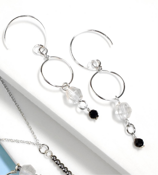 🌌 Sapphire & Quartz Hoop Drop Earrings 🌌 – Sterling Silver 🌌 Jewellery MakerTV Piece 🩷💚