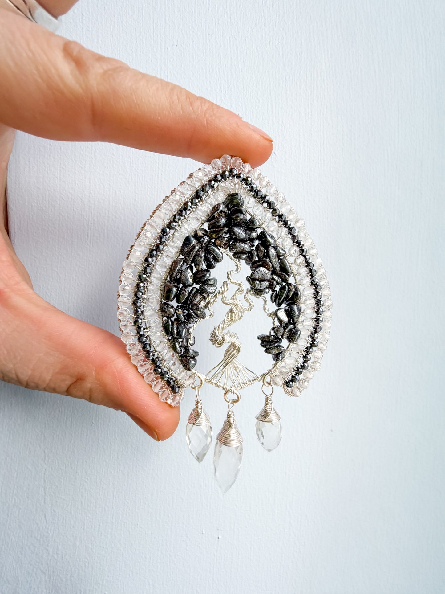 🌳 Protect Your Light - Hematite and clear quartz and smokey tree of life talisman 🌳