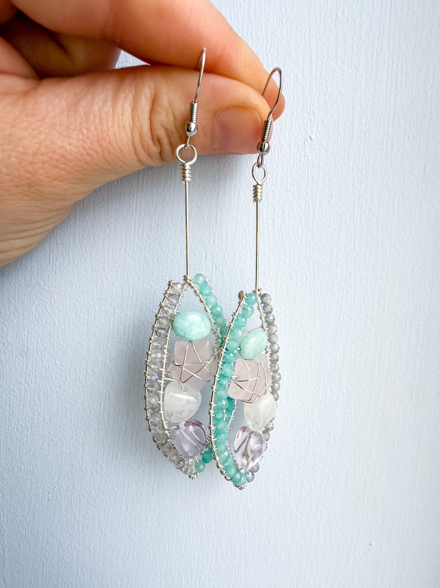 ✨🌿💎 Divine Guardian Earrings 💎🌿✨ - Amazonite, Labradorite, Rose Quartz, Rainbow Moonstone and Pink Amethyst Earrings