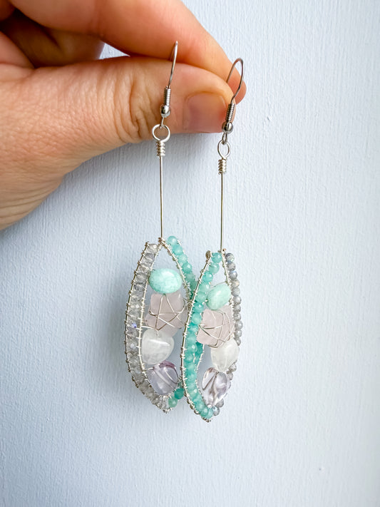 ✨🌿💎 Divine Guardian Earrings 💎🌿✨ - Amazonite, Labradorite, Rose Quartz, Rainbow Moonstone and Pink Amethyst Earrings