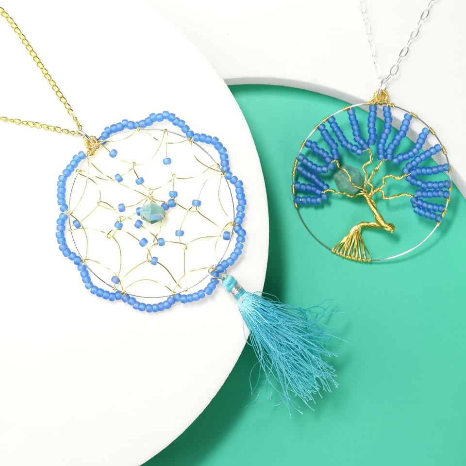 💎✨ Blue and Gold Mandala Web Necklace ✨💎 Jewellery MakerTV Piece 🩷💚