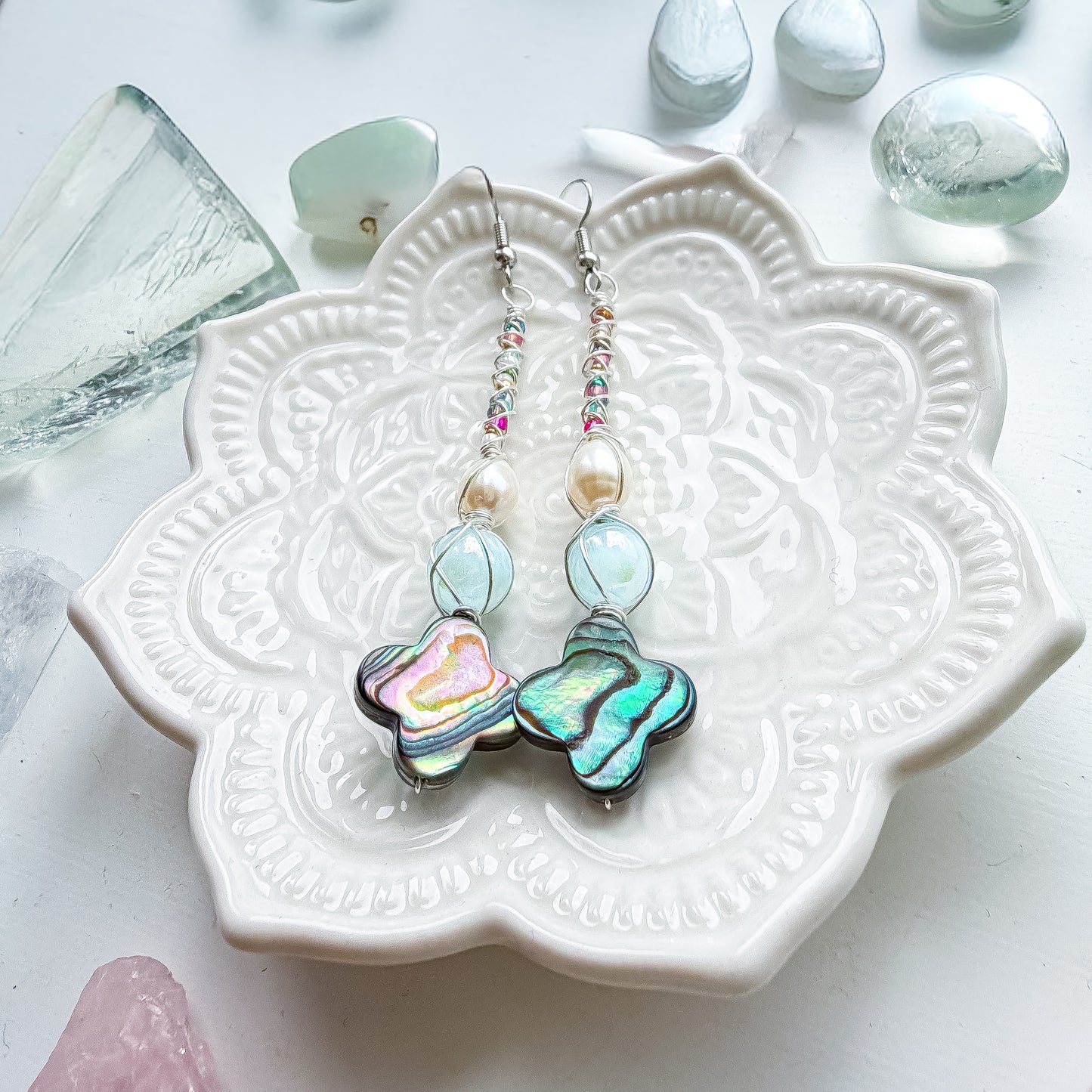 ✨🧜‍♀️🌈 Rainbow Mermaid Earrings 🌈🧜‍♀️✨  Abalone & Pearl Dangle Earrings | Handmade Shell Earrings