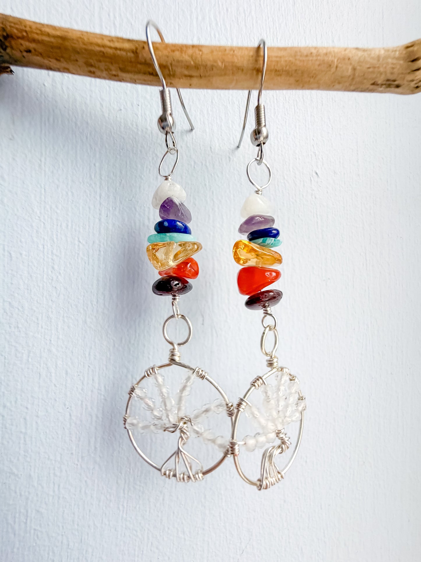 Clear Quartz Chakra Tree Of Life Earrings