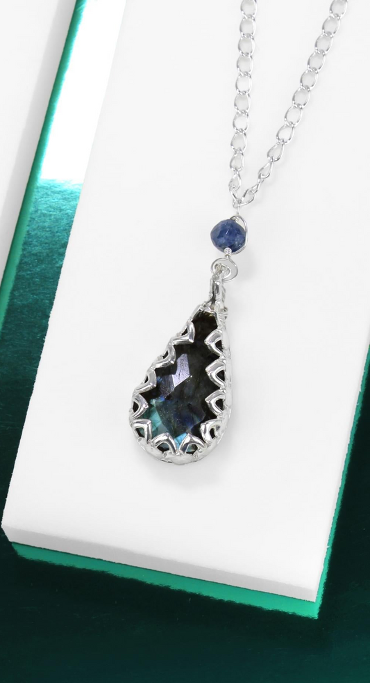 🌙✨ Labradorite & Sapphire Silver Necklace ✨🌙 Jewellery MakerTV Piece 🩷💚