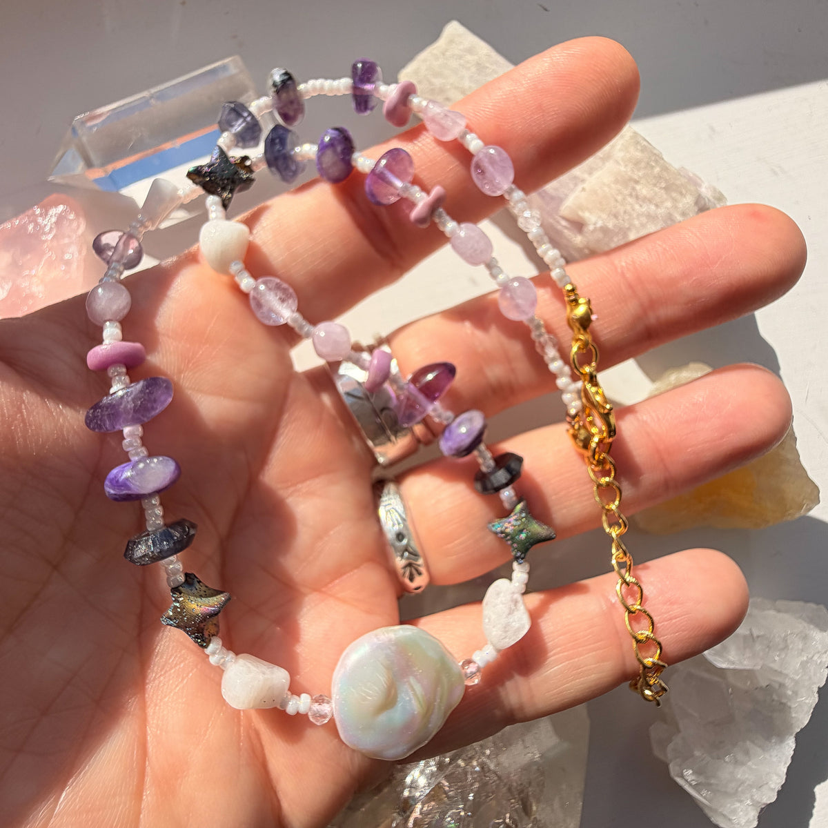 . 🌈✨💎 Crown & Third Eye Chakra Pearl Choker 💎✨🌈