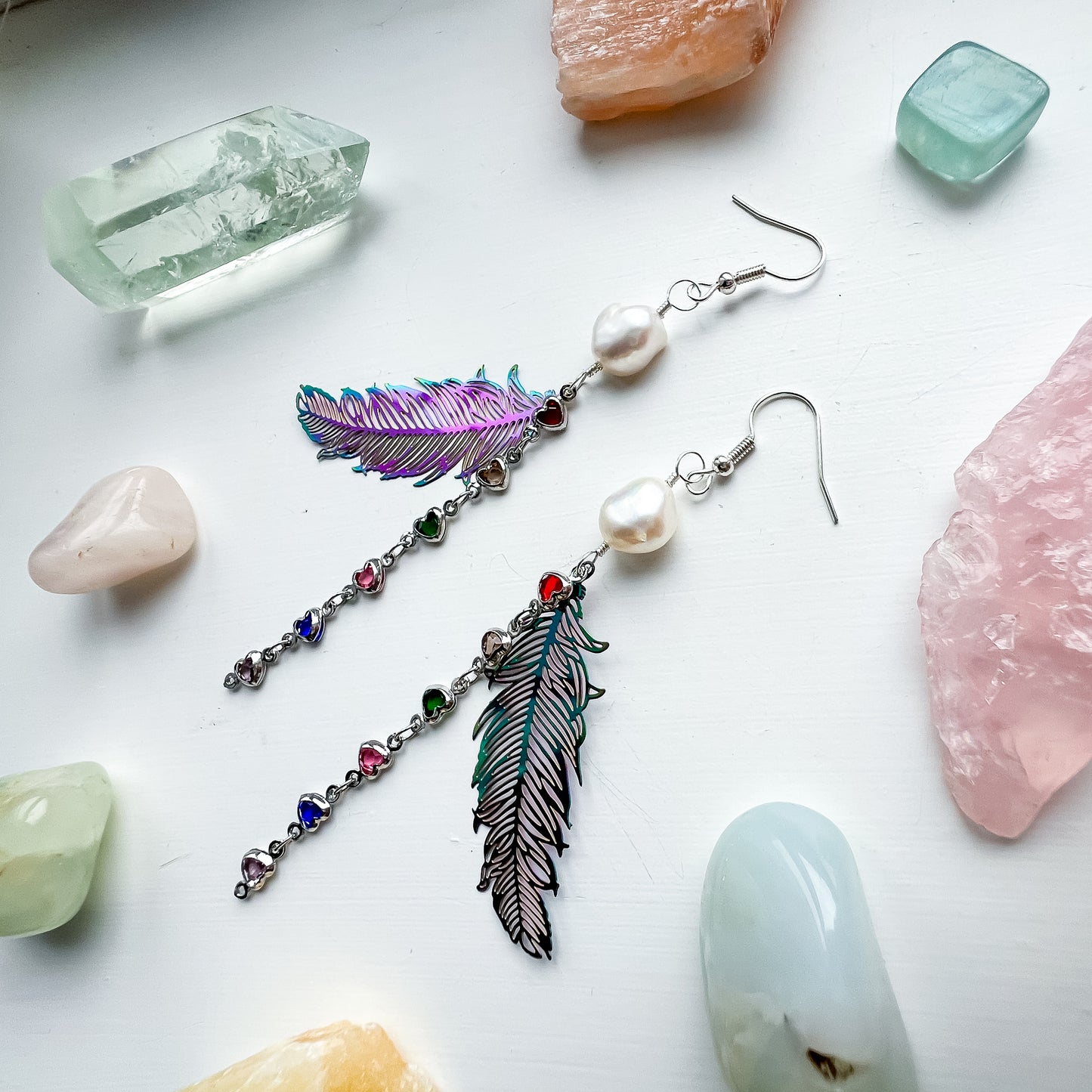 .🦋 Pearl glimmer-wing earrings - rainbow wings