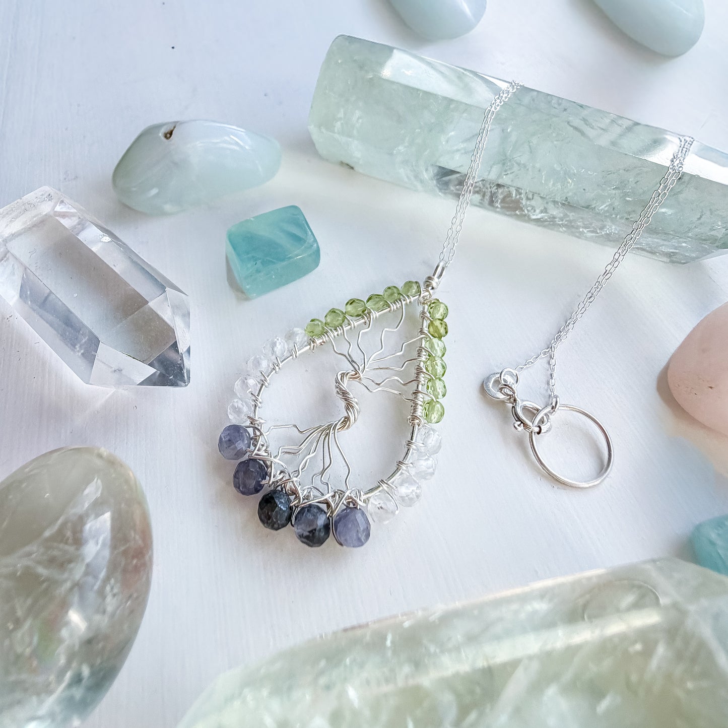 🌿✨ Iolite, Peridot & Clear Quartz Tree of Life Necklace ✨🌿