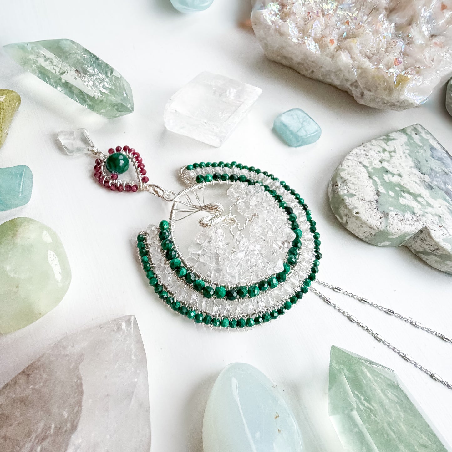 🌳 Hold Your Heart and Keep Your Light  - Tree of Life - Heart-Led Protection & Gentle Amplification Necklace with Clear Quartz, Malachite and Garnet