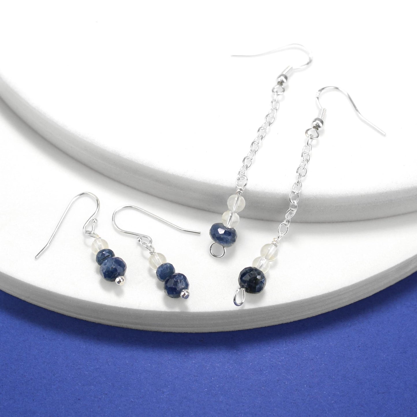 💫 Celestial Drop Earrings – Sapphire & Clear Quartz 💫 Jewellery MakerTV Piece 🩷💚