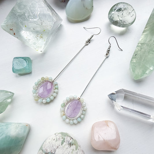 💜🌿💎 Gentle Heart Earrings 💎🌿💜 - Lavender Amethyst and Amazonite Earrings