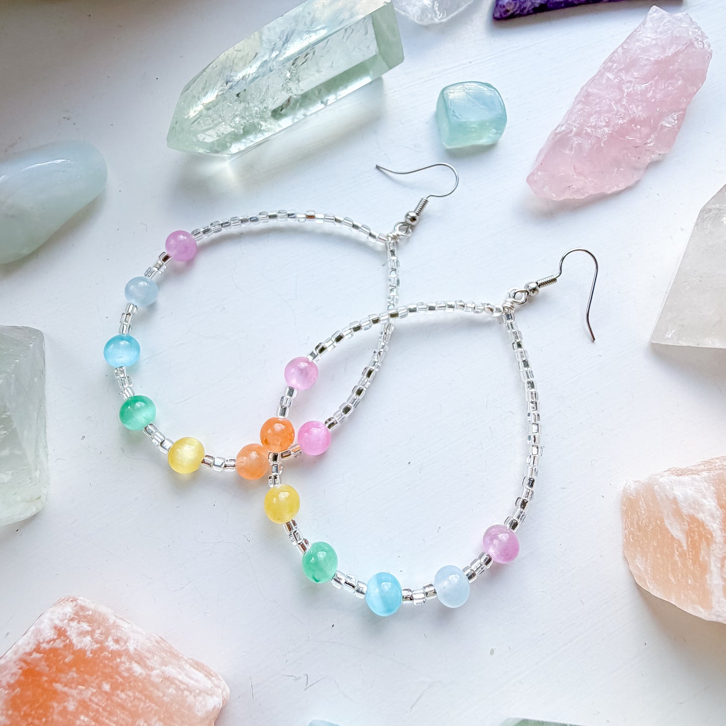 Pastel Rainbow Silver Teardrop Earrings