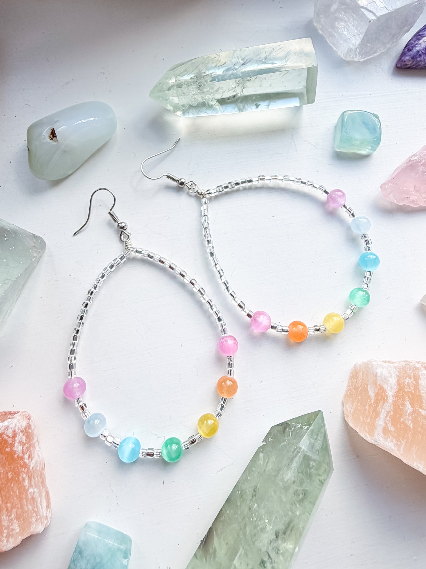 Pastel Rainbow Silver Teardrop Earrings