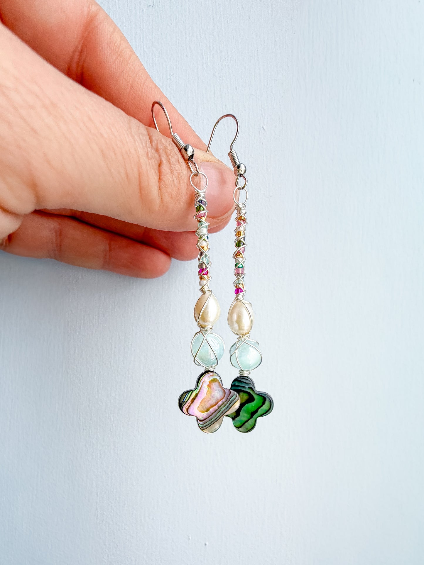 ✨🧜‍♀️🌈 Rainbow Mermaid Earrings 🌈🧜‍♀️✨  Abalone & Pearl Dangle Earrings | Handmade Shell Earrings