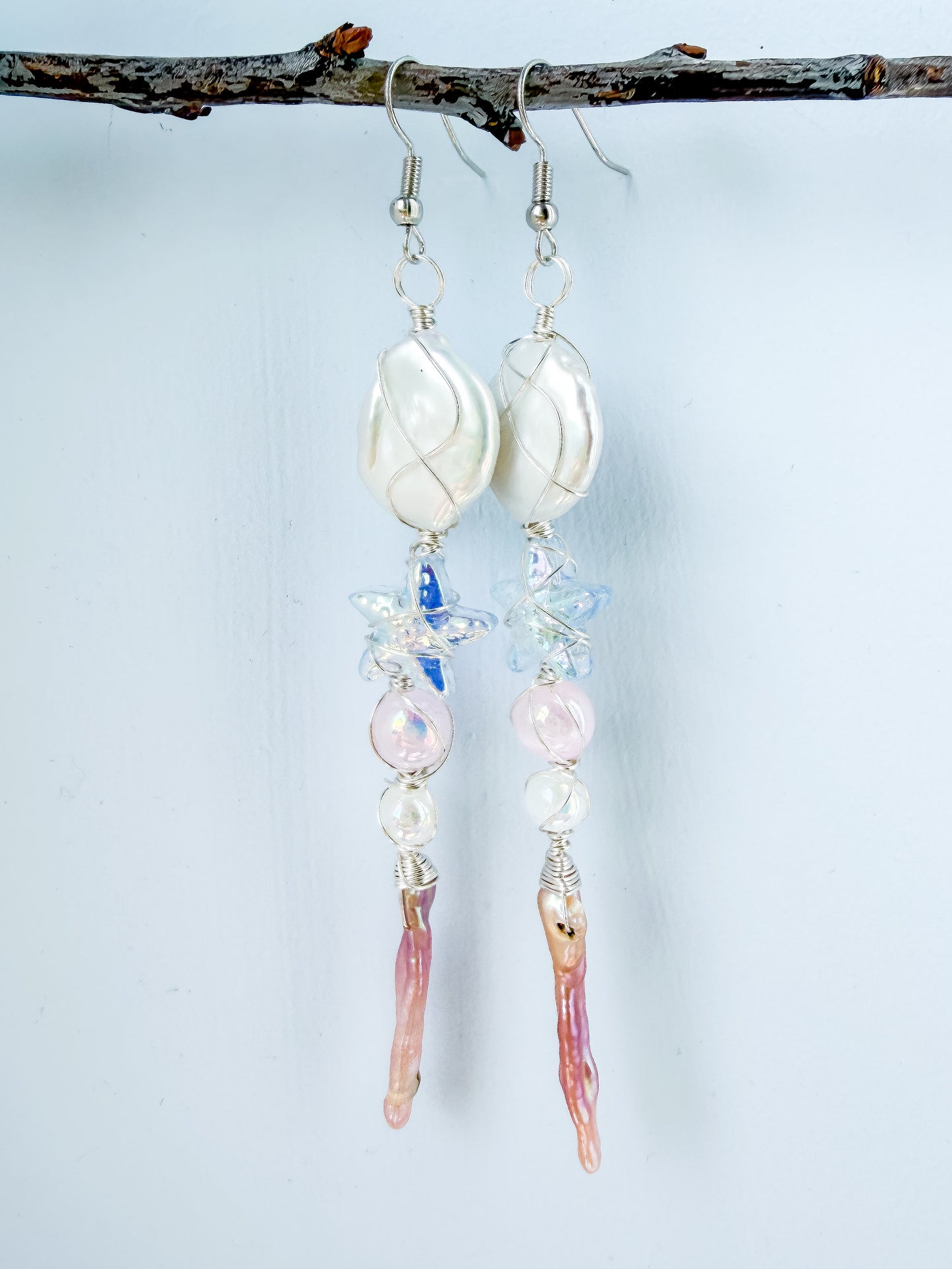 ✨ The Siren’s Sea Star Earrings ✨ Baroque Pearl Drop Earrings | Long Pearl Dangle Earrings | Handmade Statement Earrings