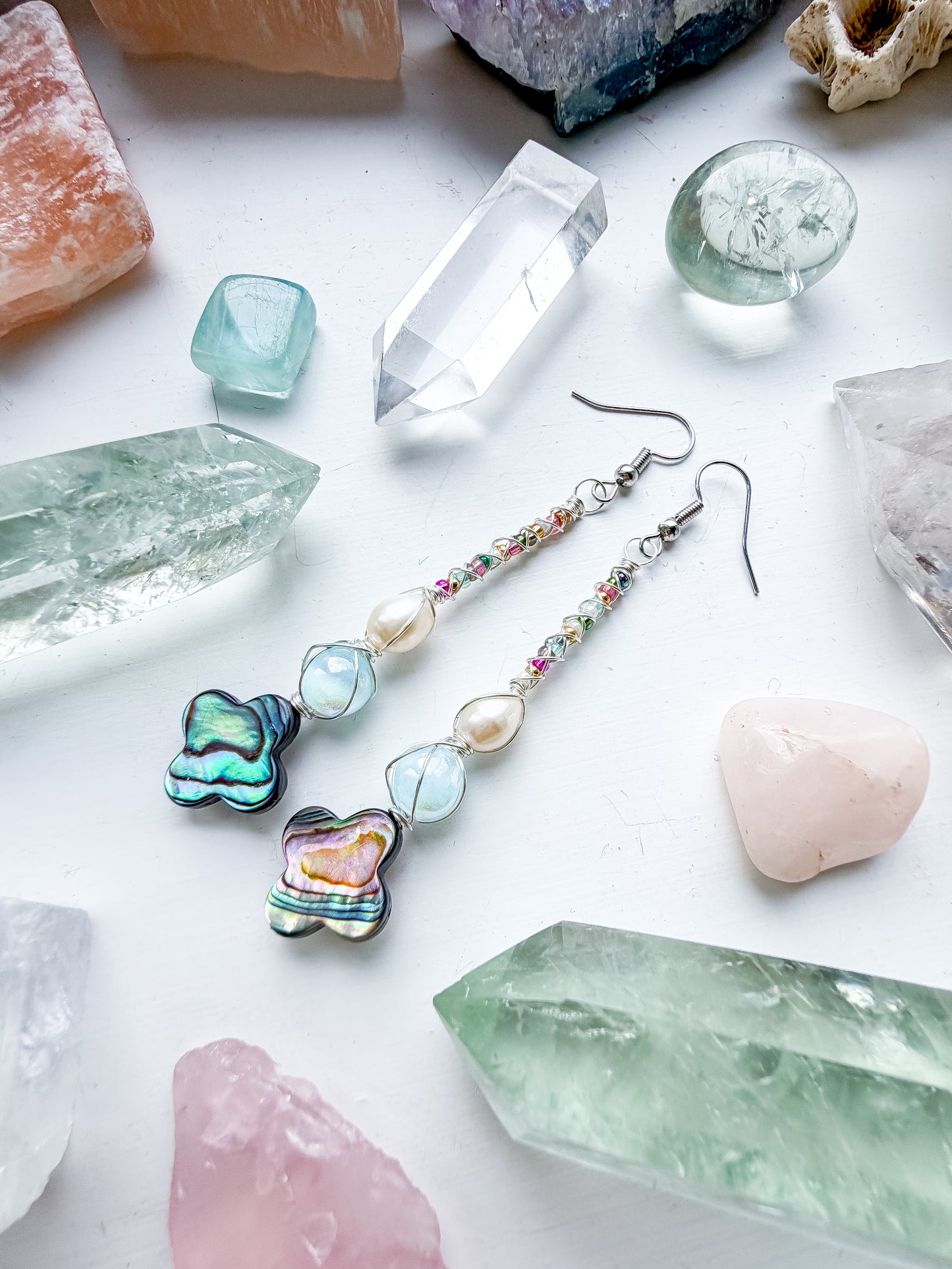 ✨🧜‍♀️🌈 Rainbow Mermaid Earrings 🌈🧜‍♀️✨  Abalone & Pearl Dangle Earrings | Handmade Shell Earrings
