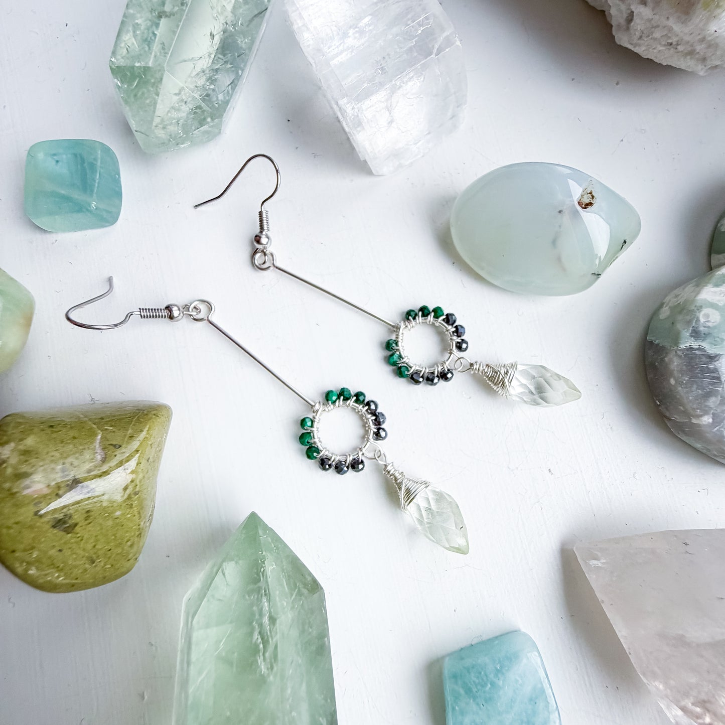 🛡️ Heartbound Protection Earrings – Clear Quartz, Hematite and Malachite Earrings