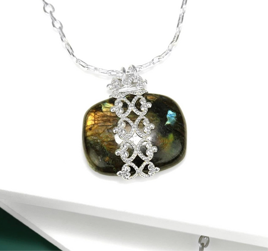 ✨🤍🩶 Labradorite Silver Lace Necklace 🩶🤍✨ Jewellery MakerTV Piece 🩷💚