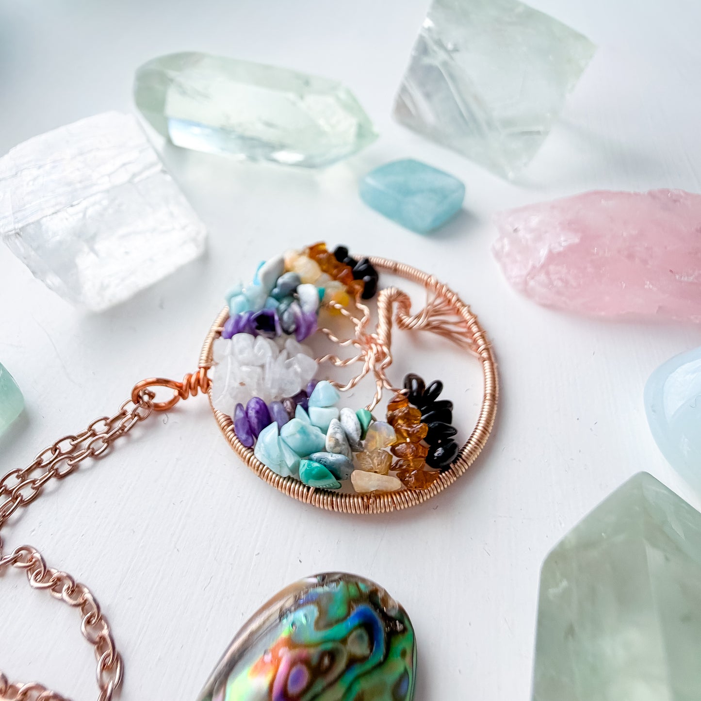 Rose Gold Alternative Chakra Tree Of Life Necklace