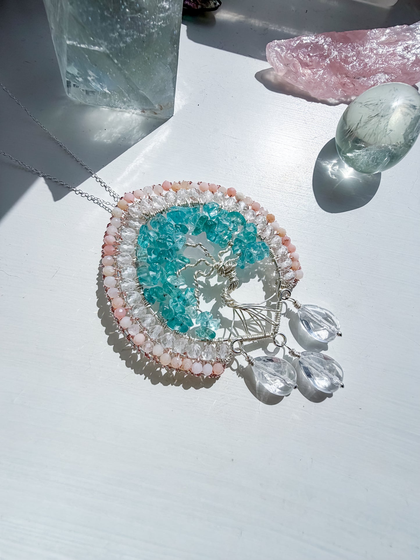 🩷✨🌿 Heart Centred Dreamer 🌿✨🩷 – Rose Quartz, Neon Apatite, Clear Quartz & Pink Opal Necklace