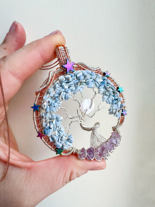 . 🌳✨💎 Enchanted Forest Collection 💎✨🌳 Blue Opal and Pink Amethyst Tree of Life Pendant