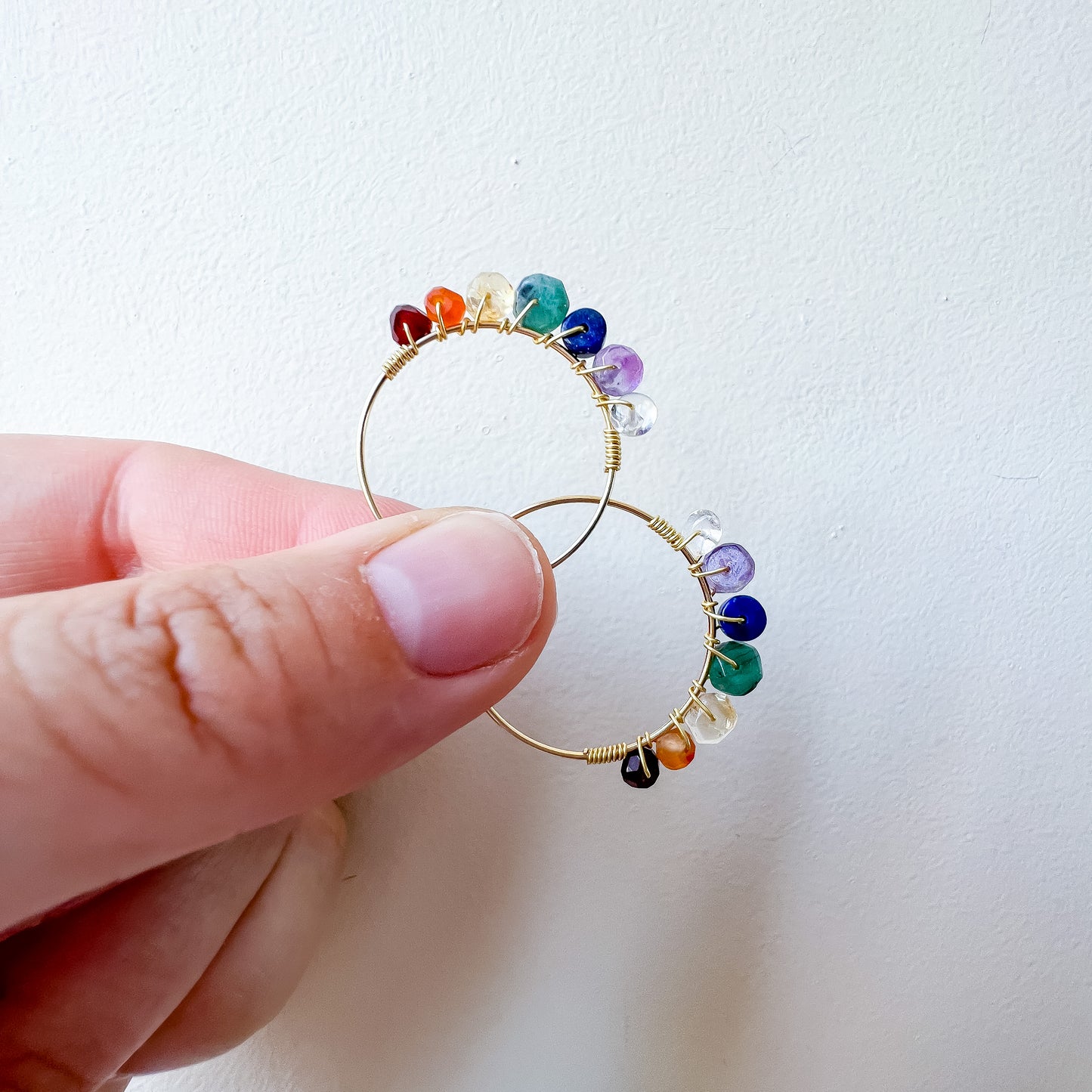 Chakra crystal hoop earrings in Gold