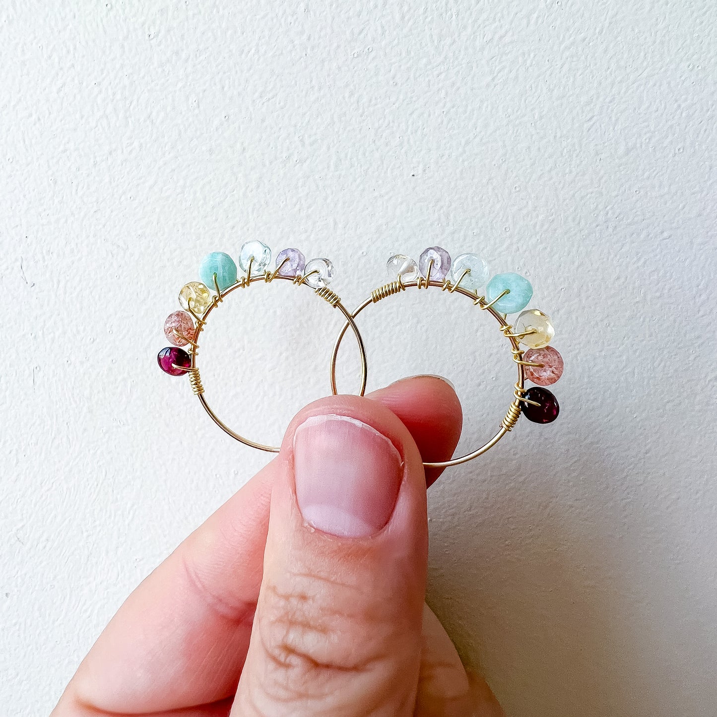 . Chakra crystal hoop earrings in Gold Pastel