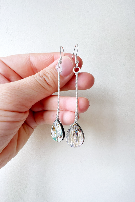 Abalone Elegant Drop Silver Earrings