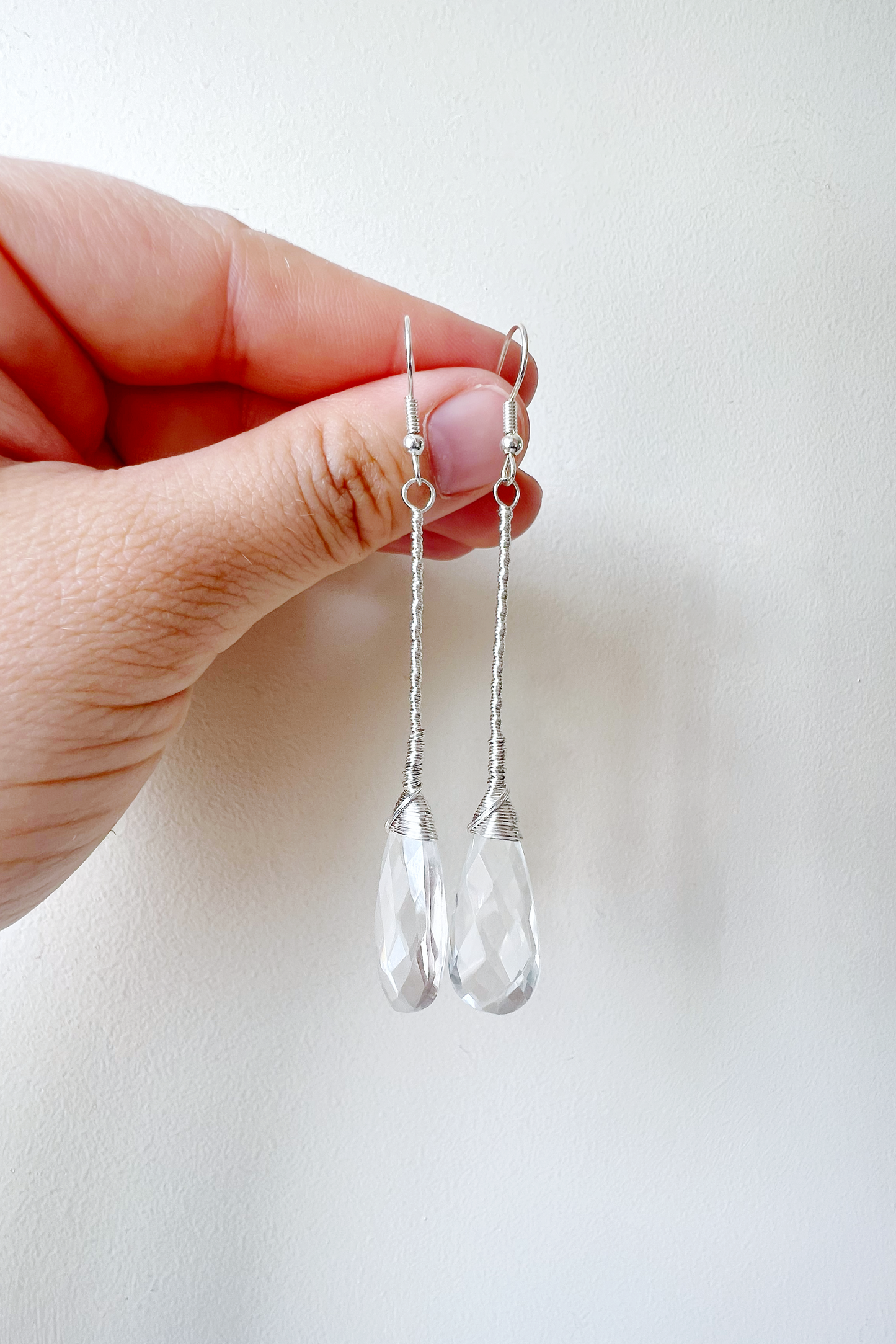 Clear Quartz Elegant Drop Silver Earrings